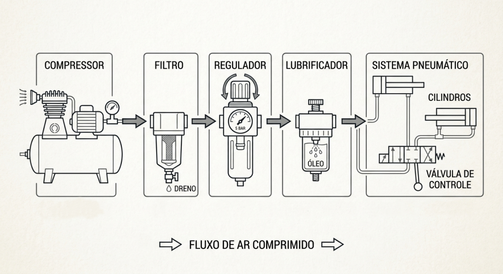Preparação de ar comprimido: onde instalar filtros, reguladores e lubrificadores